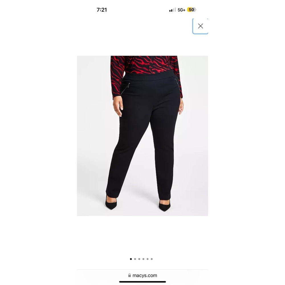 I.N.C. Black Plus Size High Rise Pull On Straight Leg Pant